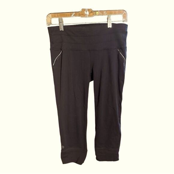 Athleta Women Black Relay Capri Crop Tight Leggings Reflectors S Style 862109 - Picture 2 of 7